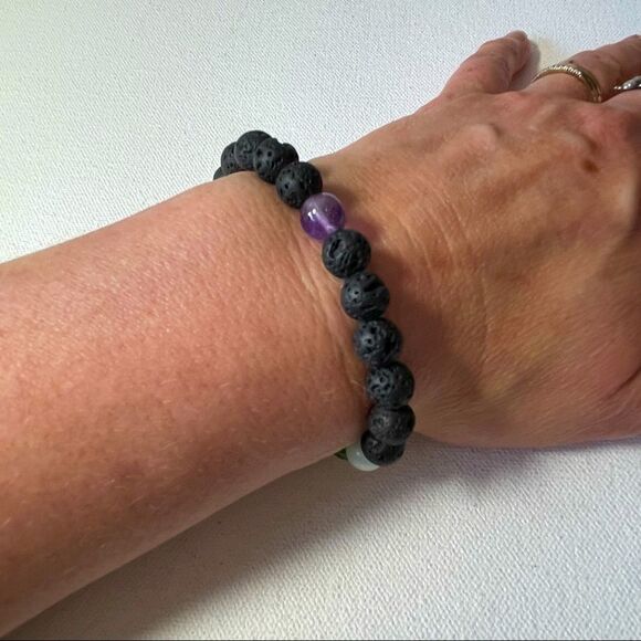 Lava rock malachite Jade amethyst stretch essential oil scent diffusing bracelet - Picture 1 of 5